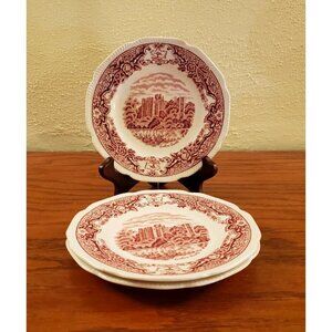 Bread and Butter Plates Pink Royal Swan Historic Vintage England Set 3